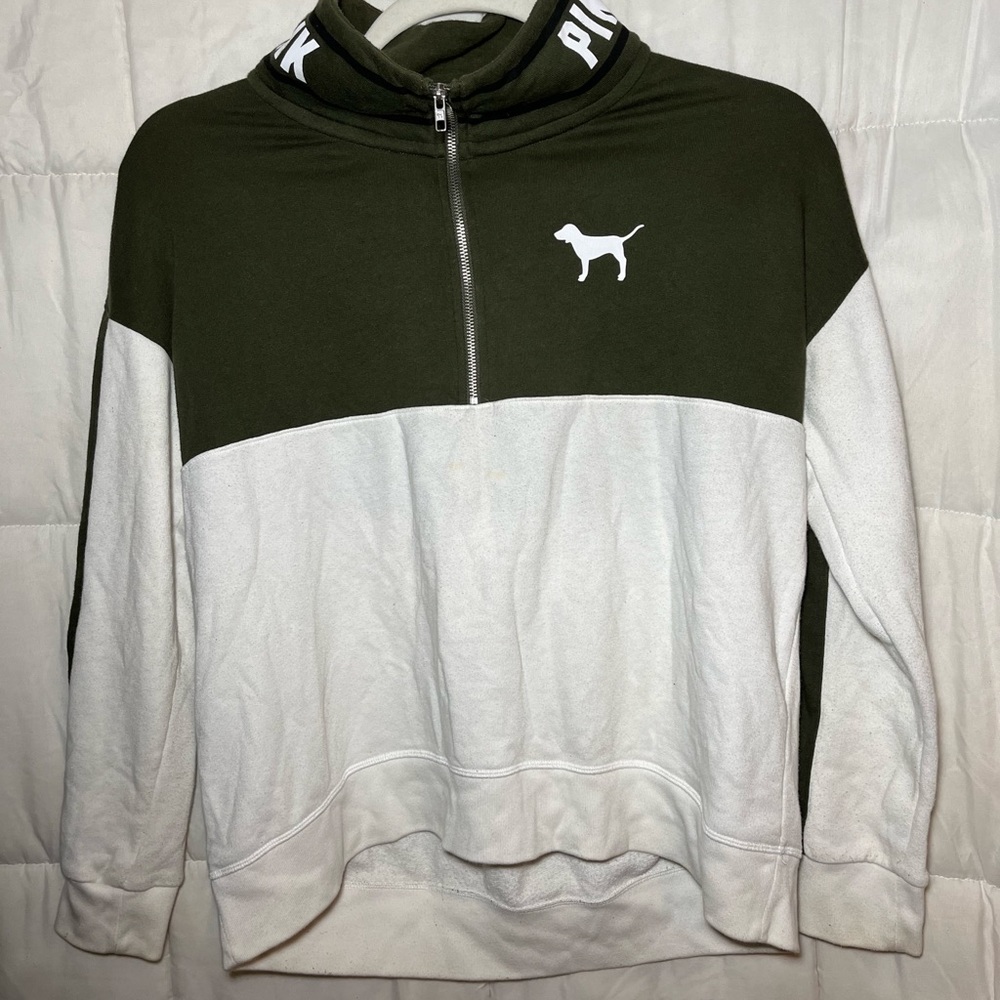 Victoria’s Secret PINK Varsity Quarter Zip Green/White